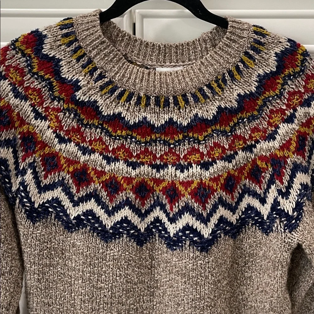 J Jill Fair Isle Southwest Nordic Knit Chunky Cozy brown pullover sweater size M - Picture 2 of 12